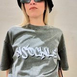 T-shirt boxy fit ASOCIALE grigio slavato