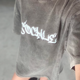 T-shirt boxy fit ASOCIALE grigio slavato